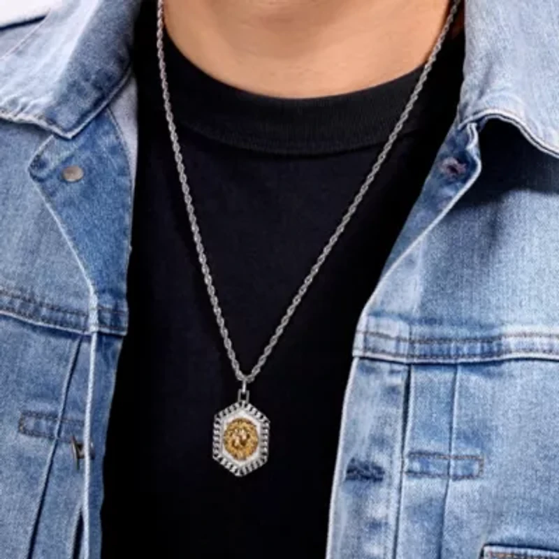 Gold Tone Ion Plated Stainless Steel Lion Pendant Necklace