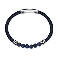 Stainless Steel Sodalite Beads and Blue Leather Bracelet