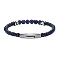 Stainless Steel Sodalite Beads and Blue Leather Bracelet