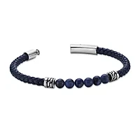 Stainless Steel Sodalite Beads and Blue Leather Bracelet