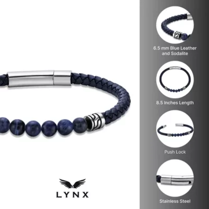 Stainless Steel Sodalite Beads and Blue Leather Bracelet