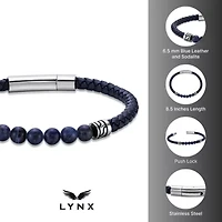 Stainless Steel Sodalite Beads and Blue Leather Bracelet