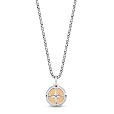 Gold Tone Ion Plated Stainless Steel Compass Pendant Necklace