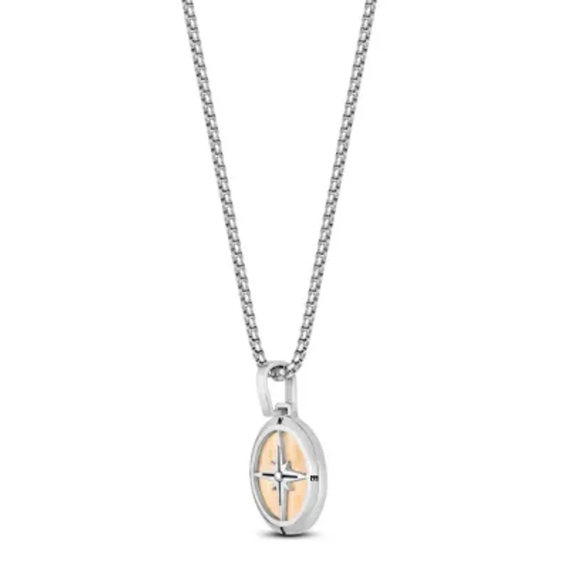 Gold Tone Ion Plated Stainless Steel Compass Pendant Necklace
