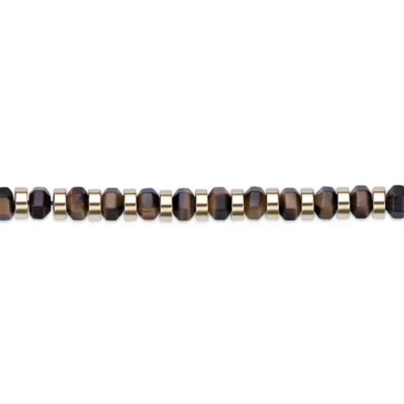 Yellow Ion-Plated Stainless Steel Tiger��s Eye Hexagon Bead Bracelet