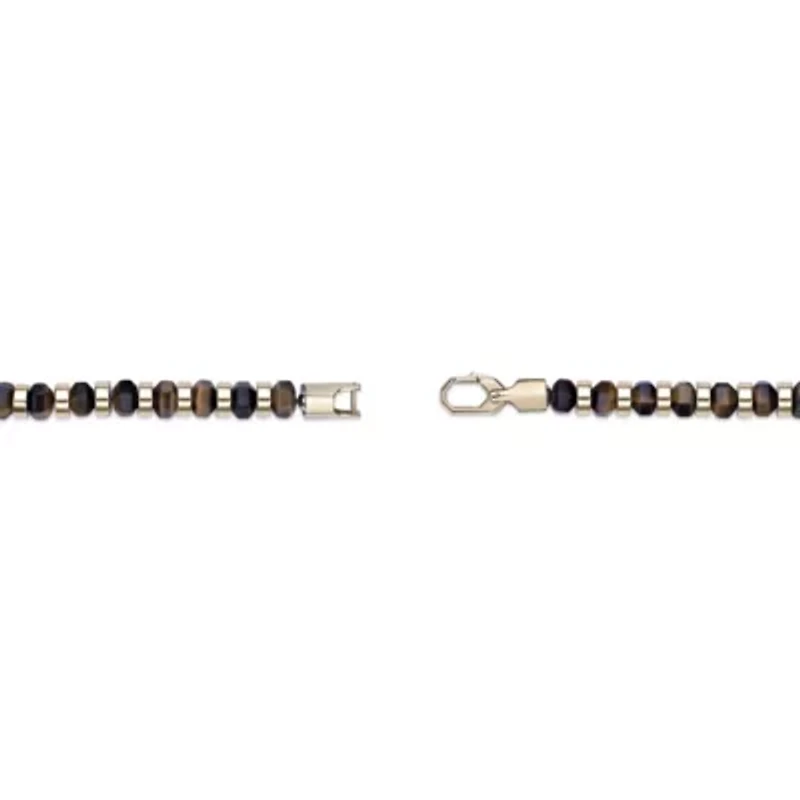 Yellow Ion-Plated Stainless Steel Tiger��s Eye Hexagon Bead Bracelet