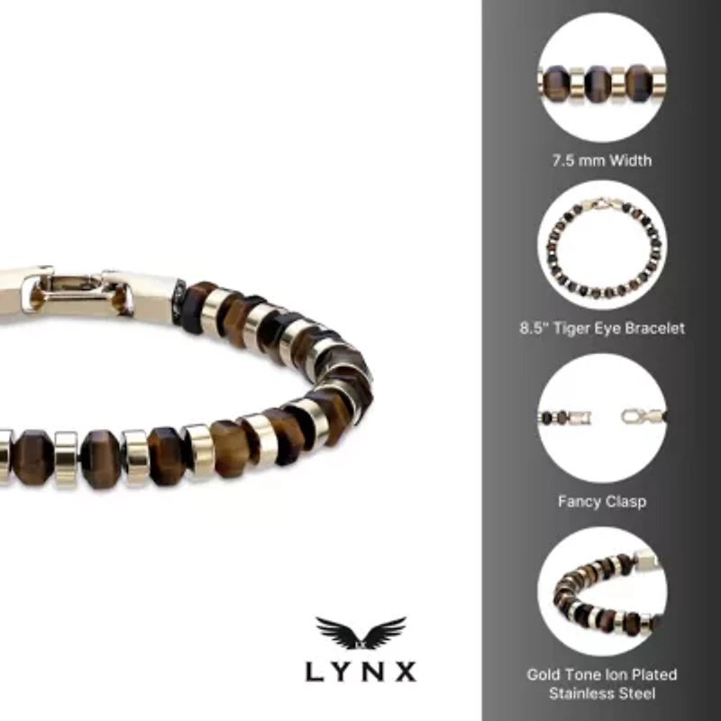 Yellow Ion-Plated Stainless Steel Tiger��s Eye Hexagon Bead Bracelet