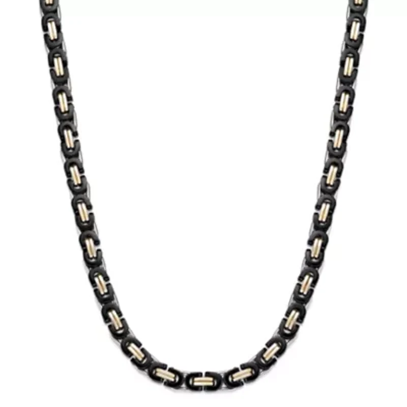 Stainless Steel Black and Gold Tone Link Chain Necklace