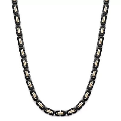 Stainless Steel Black and Gold Tone Link Chain Necklace