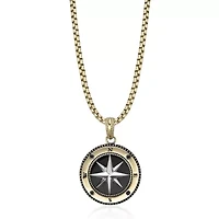 Stainless Steel Black Agate & Black Spinel Compass Pendant Necklace