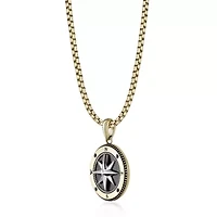 Stainless Steel Black Agate & Black Spinel Compass Pendant Necklace