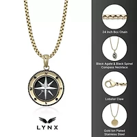Stainless Steel Black Agate & Black Spinel Compass Pendant Necklace
