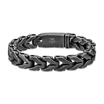 Black Ion-Plated Stainless Steel Antique-Finish Link Chain Bracelet