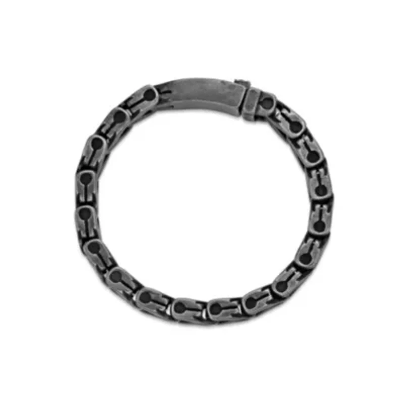 Black Ion-Plated Stainless Steel Antique-Finish Link Chain Bracelet