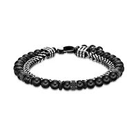 Stainless Steel Black Agate Bead Foxtail Chain Bracelet