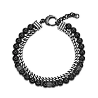 Stainless Steel Black Agate Bead Foxtail Chain Bracelet