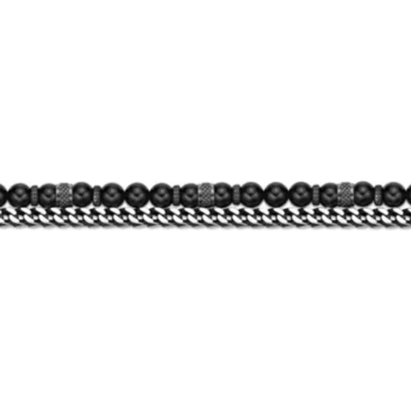 Stainless Steel Black Agate Bead Foxtail Chain Bracelet