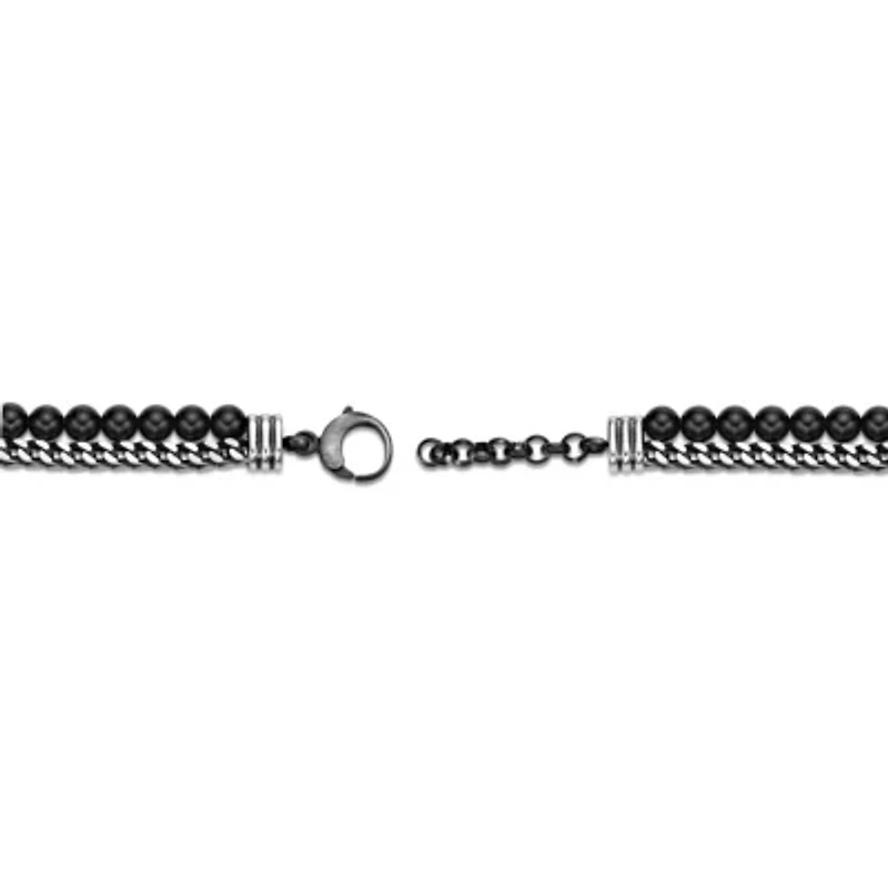 Stainless Steel Black Agate Bead Foxtail Chain Bracelet