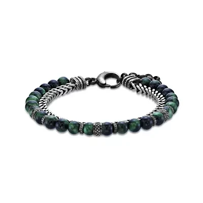 Stainless Steel Green Tiger's Eye Bead Foxtail Chain Bracelet