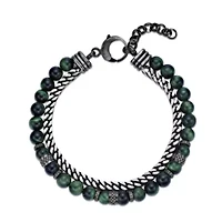 Stainless Steel Green Tiger's Eye Bead Foxtail Chain Bracelet