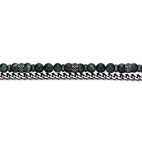 Stainless Steel Green Tiger's Eye Bead Foxtail Chain Bracelet