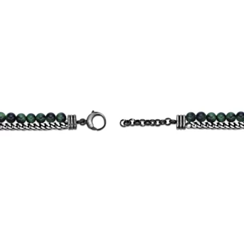 Stainless Steel Green Tiger's Eye Bead Foxtail Chain Bracelet