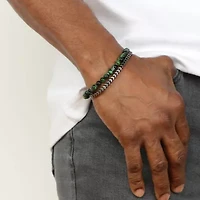 Stainless Steel Green Tiger's Eye Bead Foxtail Chain Bracelet