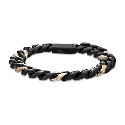 Black & Yellow Ion-Plated Solid Stainless Steel Cuban Chain Bracelet