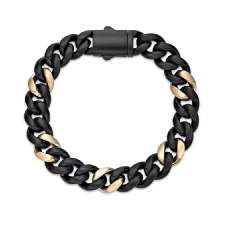 Black & Yellow Ion-Plated Solid Stainless Steel Cuban Chain Bracelet