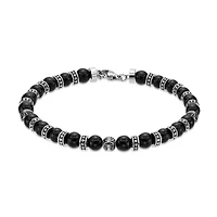 Black Agate and Stainless Steel Bracelet 8.5"