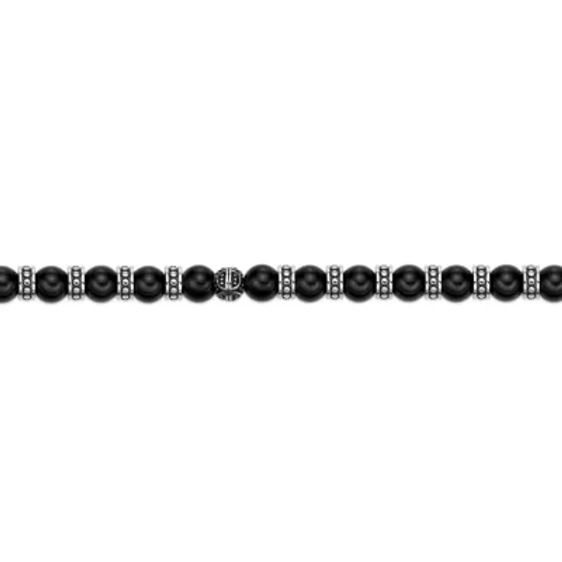 Black Agate and Stainless Steel Bracelet 8.5"