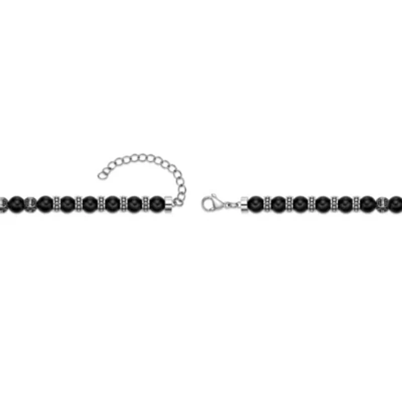 Black Agate and Stainless Steel Bracelet 8.5"