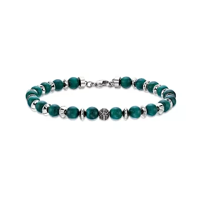 Stainless Steel Malachite Bead Strand Bracelet