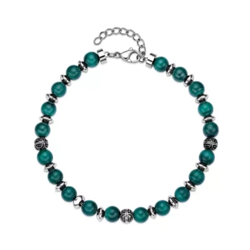 Stainless Steel Malachite Bead Strand Bracelet