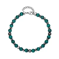 Stainless Steel Malachite Bead Strand Bracelet