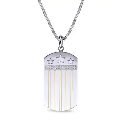 Stainless Steel Cubic Zirconia Dog Tag Pendant Necklace
