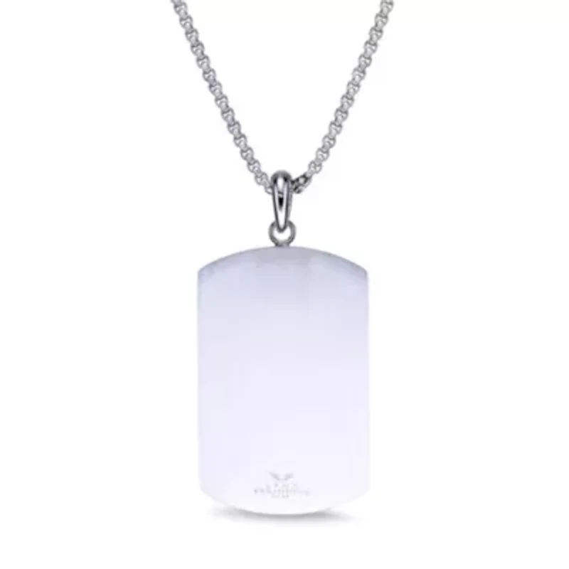Stainless Steel Cubic Zirconia Dog Tag Pendant Necklace