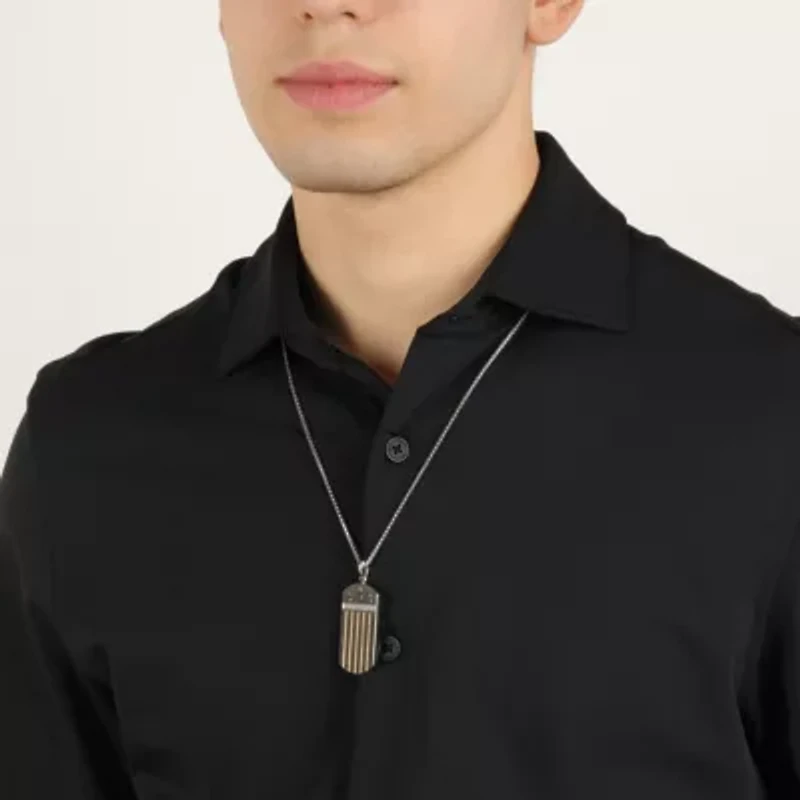 Stainless Steel Cubic Zirconia Dog Tag Pendant Necklace