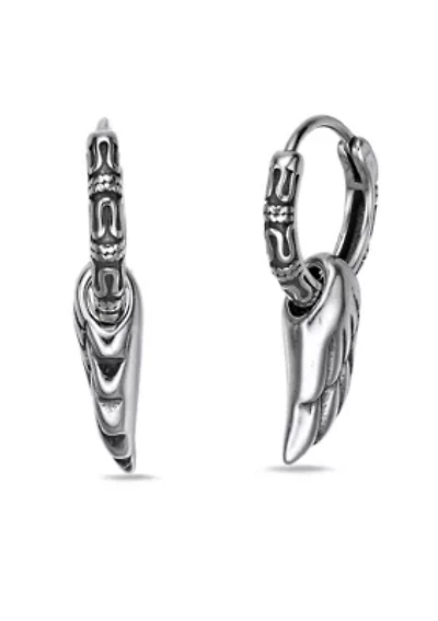 Wing Hoop Earrings in Stainless Steel