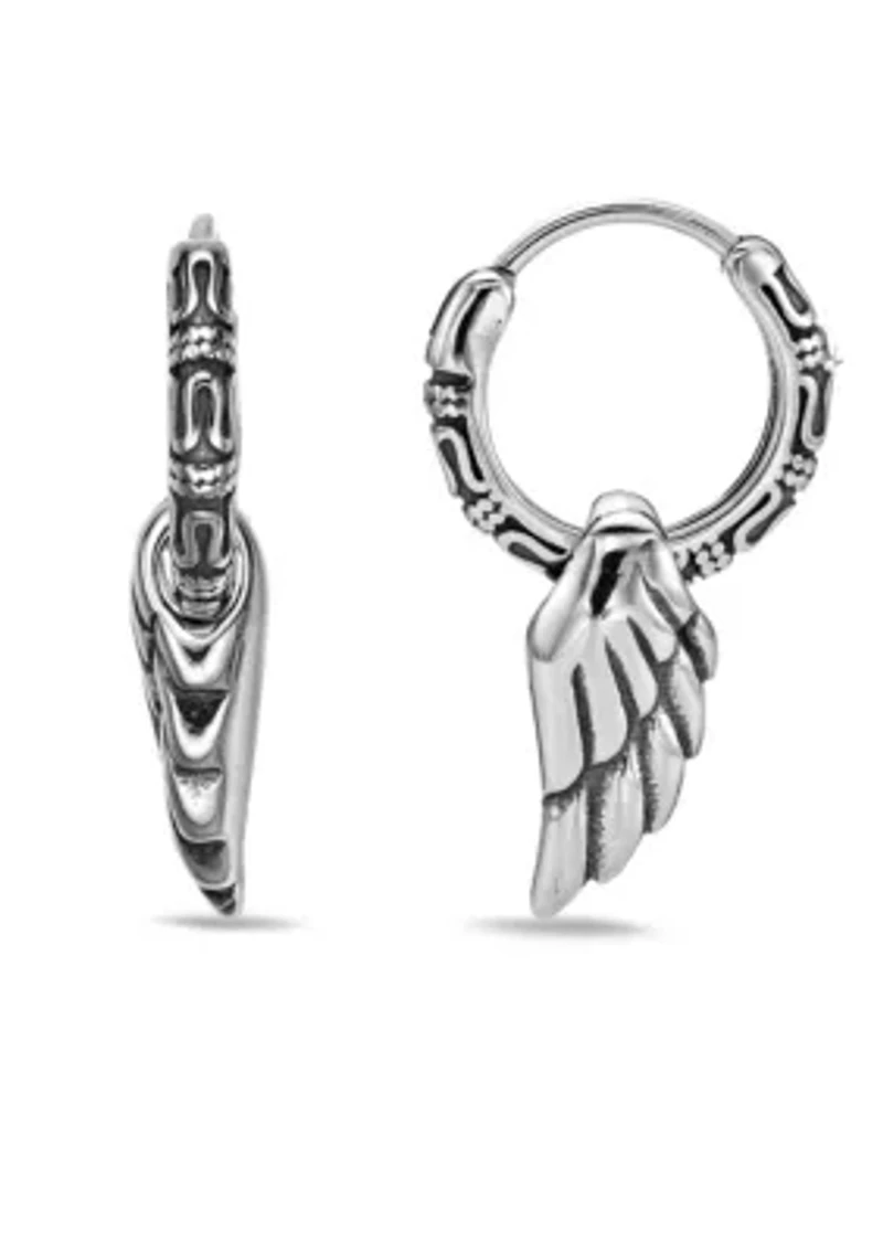 Wing Hoop Earrings in Stainless Steel