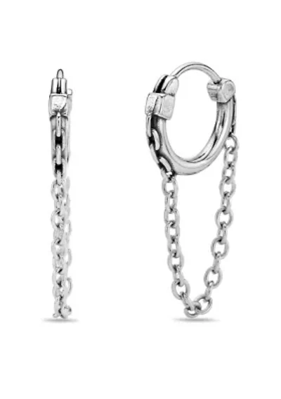 Hoop and Chain Drop Earrings in Stainless Steel