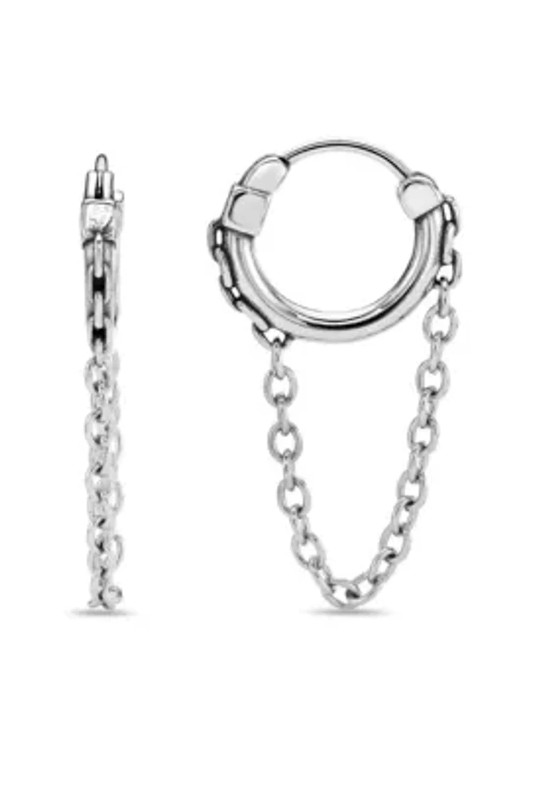 Hoop and Chain Drop Earrings in Stainless Steel