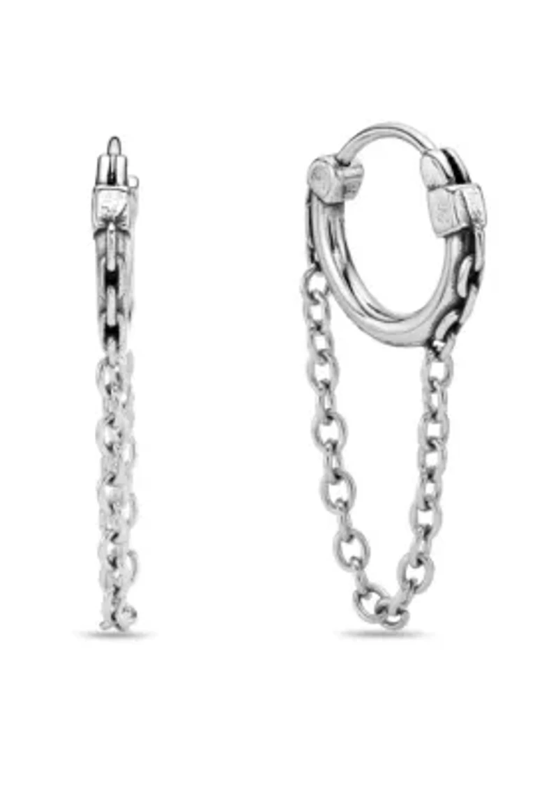 Hoop and Chain Drop Earrings in Stainless Steel