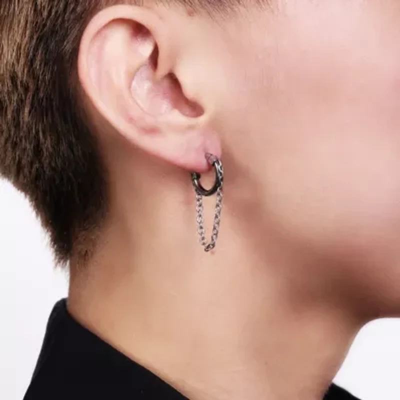 Hoop and Chain Drop Earrings in Stainless Steel
