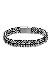 Stainless Steel and Black Cord Foxtail Bracelet in 9"