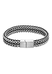 Stainless Steel and Black Cord Foxtail Bracelet in 9"