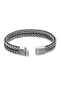 Stainless Steel and Black Cord Foxtail Bracelet in 9"