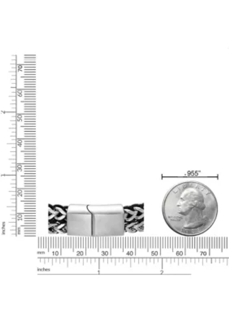 Stainless Steel and Black Cord Foxtail Bracelet in 9"