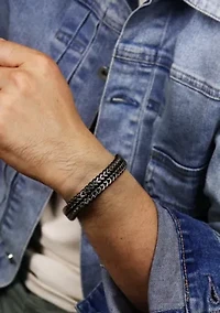 Stainless Steel and Black Cord Foxtail Bracelet in 9"
