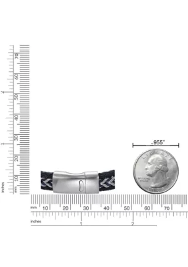 Braided Stainless Steel, Blue Leather and Blue Cord Bracelet in 8.5"